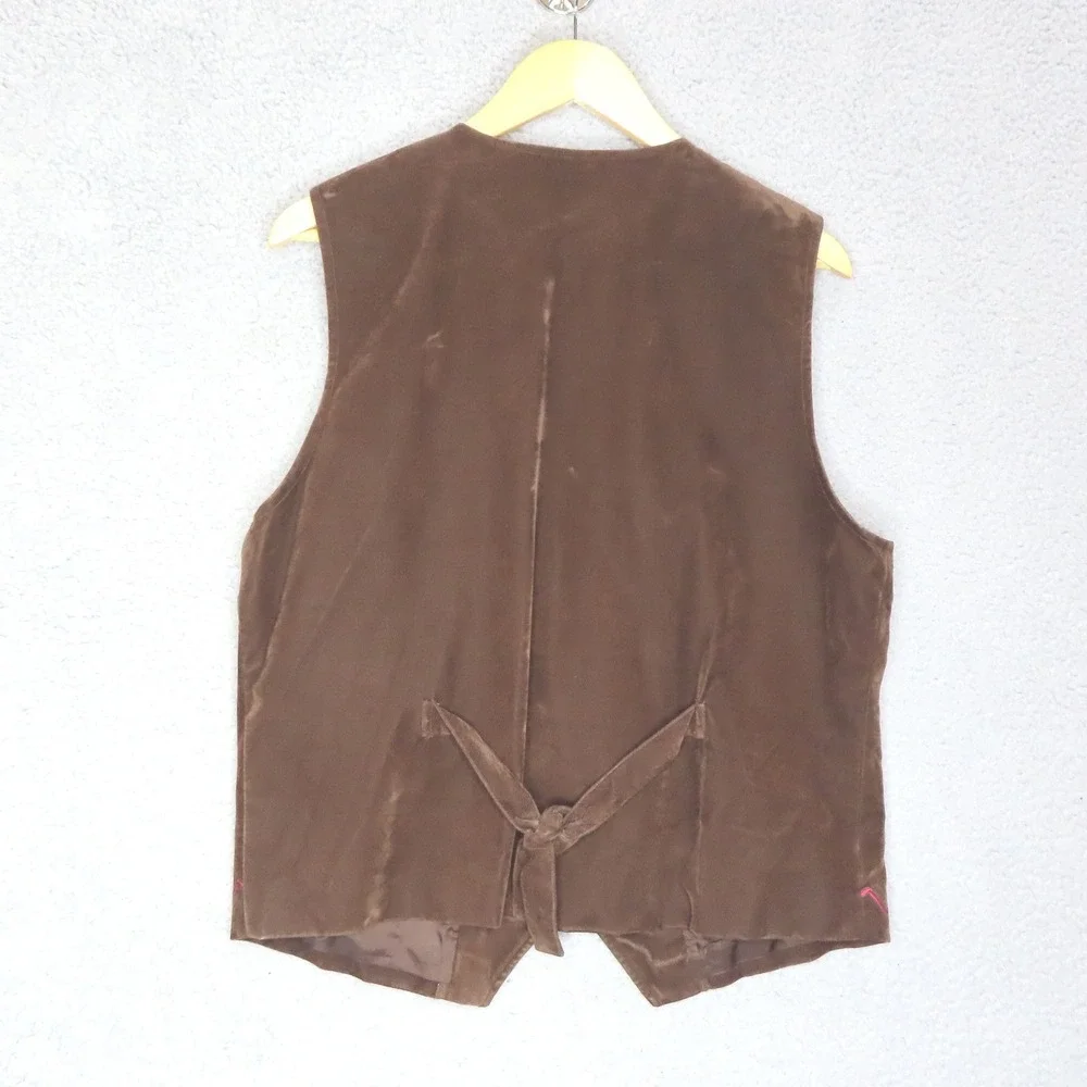 VTG Napa Valley Velvet Vest Medium Brown Embroidered Western Boho Cottagecore - Picture 2 of 10